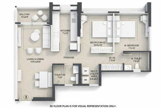 CCI Rivali Park Moonrise Borivali - Floor plan 2 BHK 810 Sq.ft