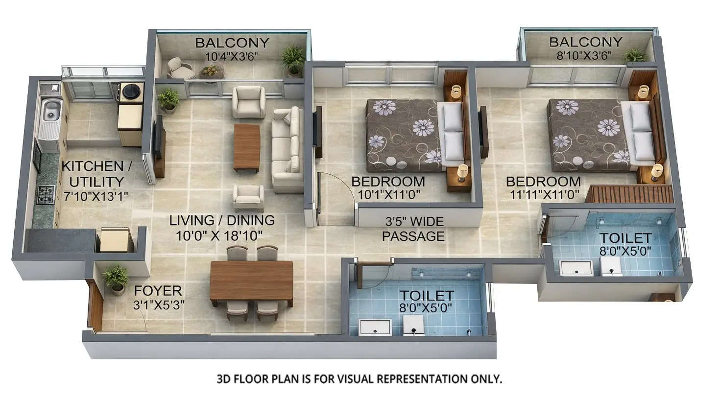 Floor plan for 2 BHK