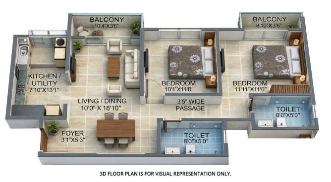 Kumar Prospera HBR Layout - Floor plan 2 BHK 1144 Sq.ft