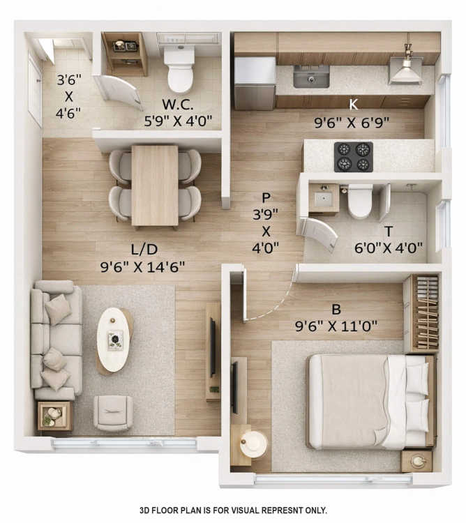 Promesa Adi Darsshan Lower Parel - Floor plan 1 BHK 396 Sq.ft