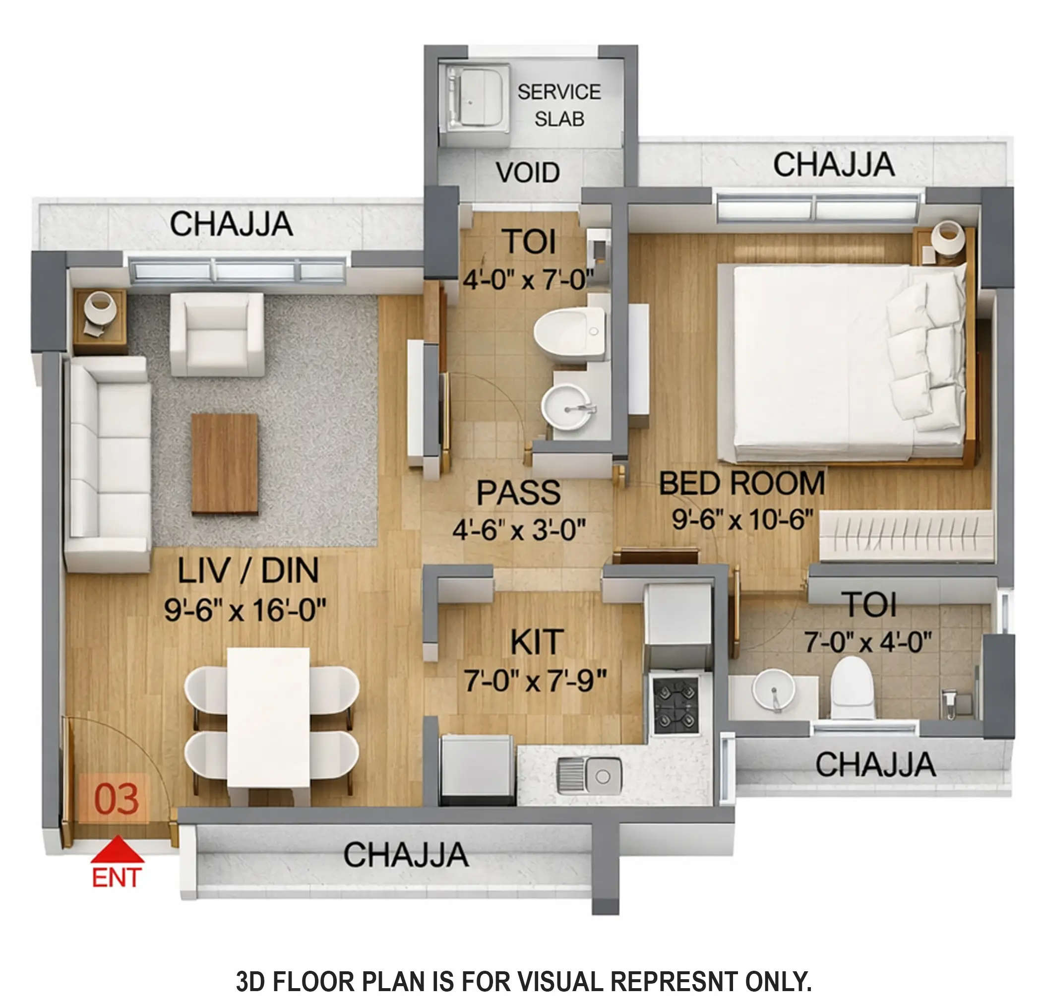Floor plan for 1 BHK