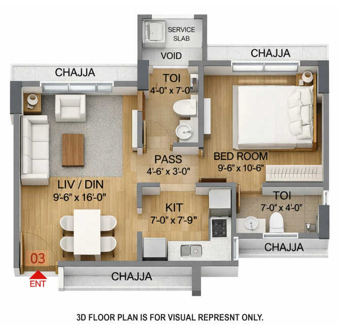 Ruparel Urbana Kurla - Floor plan 1 BHK 390 Sq.ft