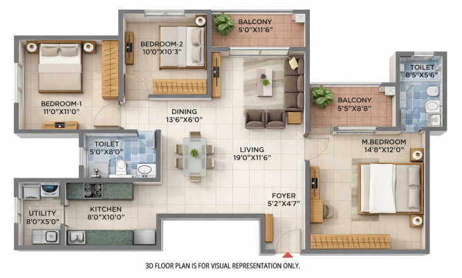 Pride Euphora Battarahalli - Floor plan 3 BHK 1541 Sq.ft