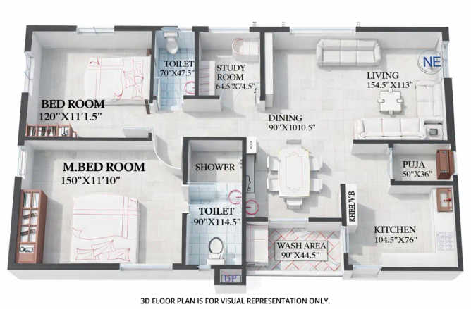 Neelkanth Palms Ghodbunder Road - Floor plan 2.5 BHK 980 Sq.ft