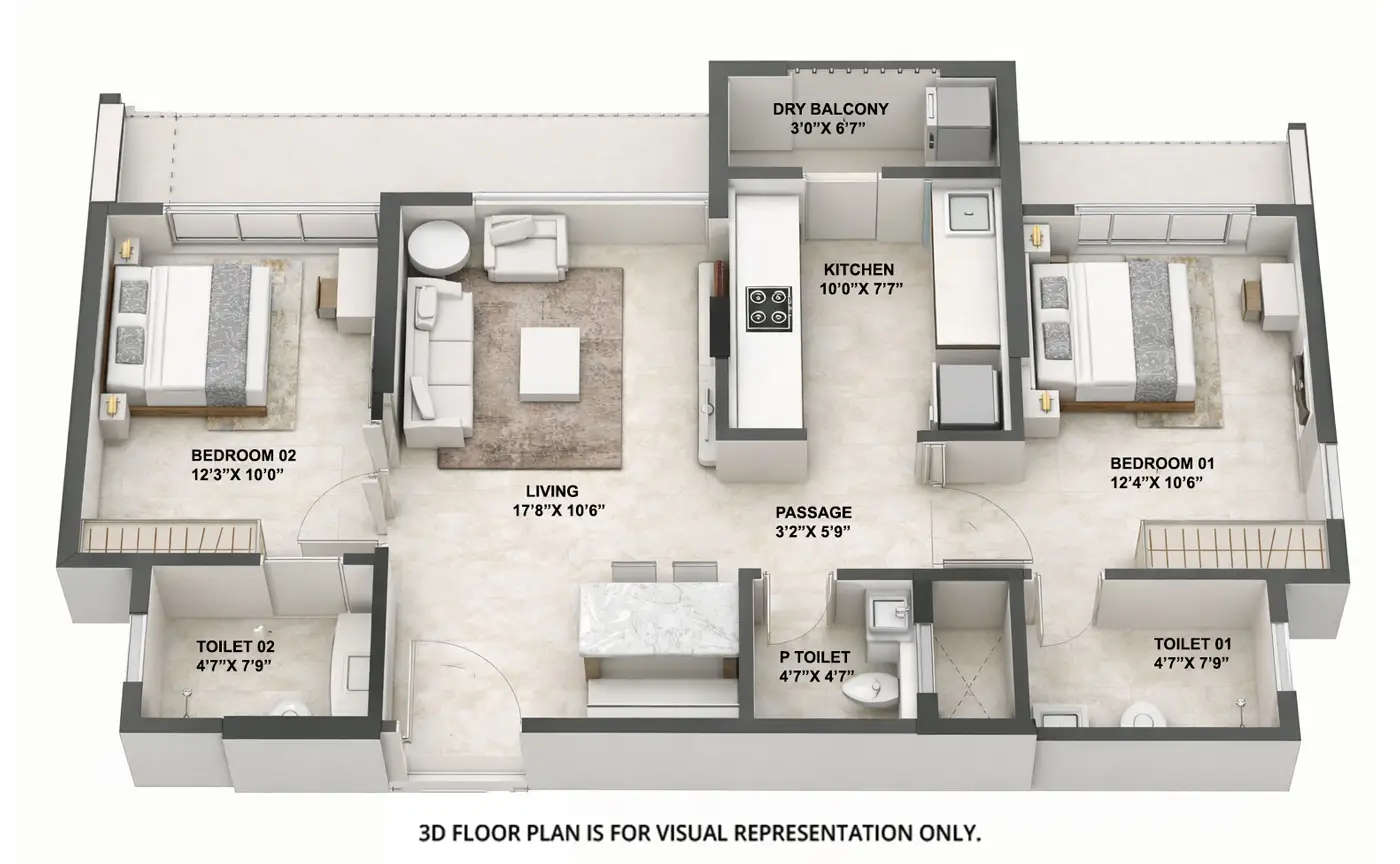 Floor plan for 2 BHK