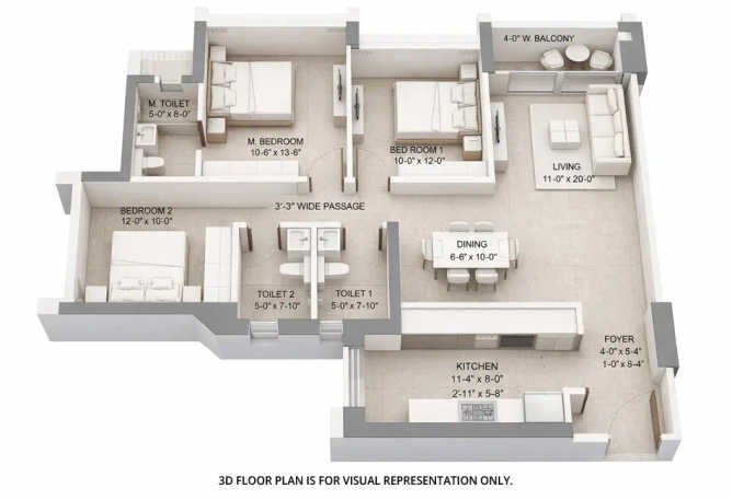 Oberoi Forest Ville Kolshet Road - Floor plan 3 BHK 1090 Sq.ft