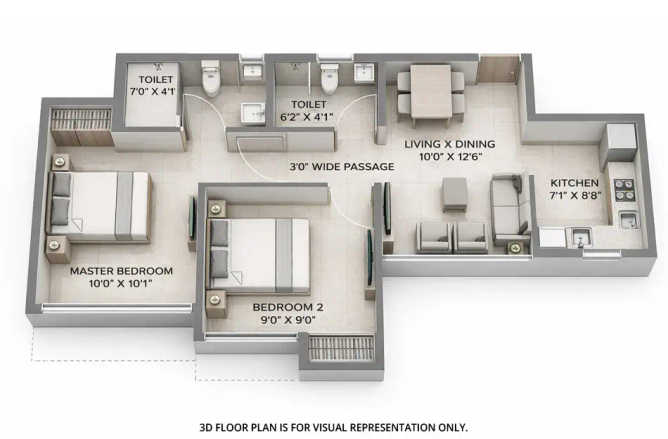 Piramal Vaikunth Balkum - Floor plan 2 BHK 495 Sq.ft