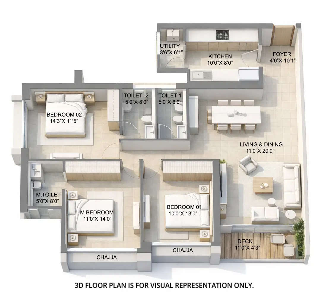 Floor plan for 3 BHK