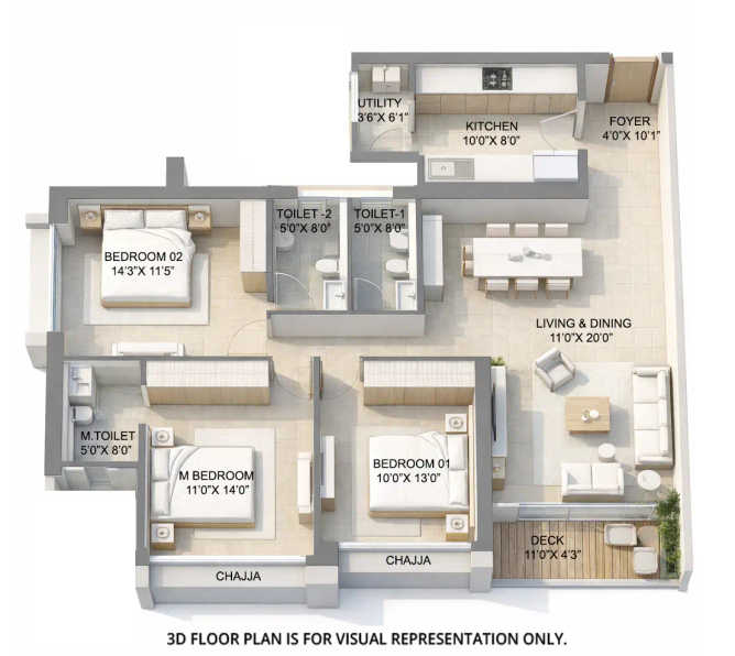 Godrej Reserve Kandivali - Floor plan 3 BHK 1126 Sq.ft