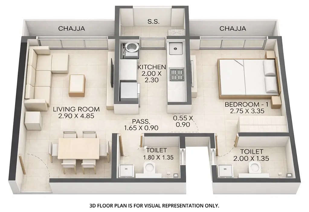 Floor plan for 1 BHK