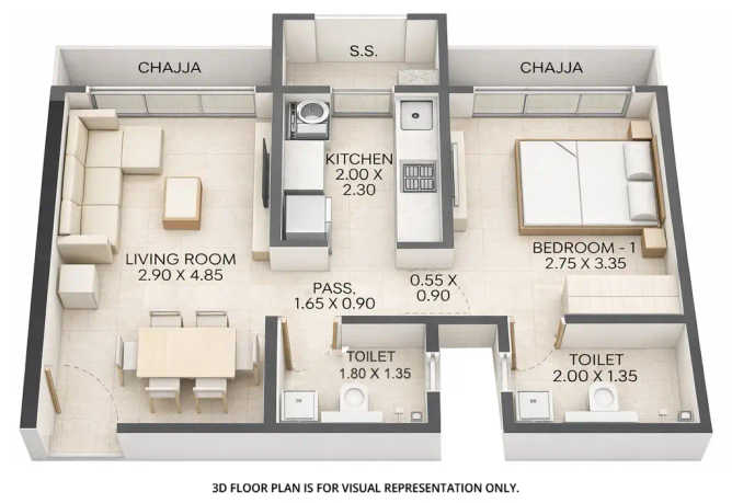 JP Infra Parkway Andheri - Floor plan 1 BHK 402 Sq.ft