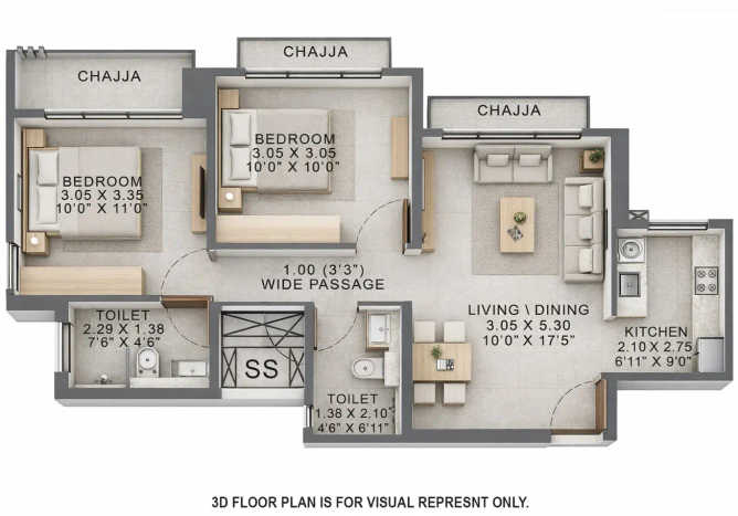 Wadhwa Solis Mulund - Floor plan 2 BHK 584 Sq.ft
