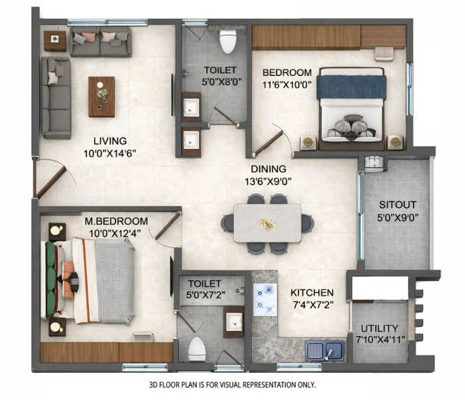 Pavani Mirabilia Krishnarajapura - Floor plan 2 BHK 1050 Sq.ft