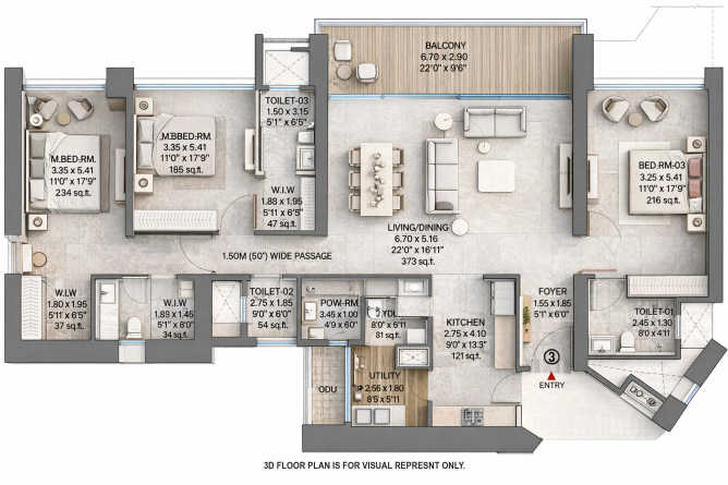 Godrej Trilogy Worli - Floor plan 3 BHK 1700 Sq.ft