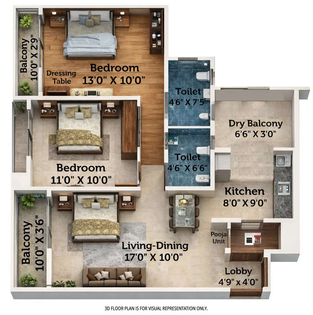 Floor plan for 2 BHK