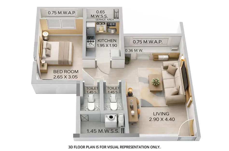 Floor plan for 1 BHK