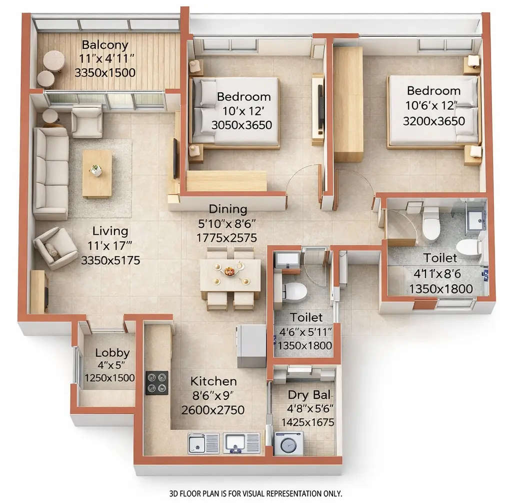 Floor plan for 2 BHK