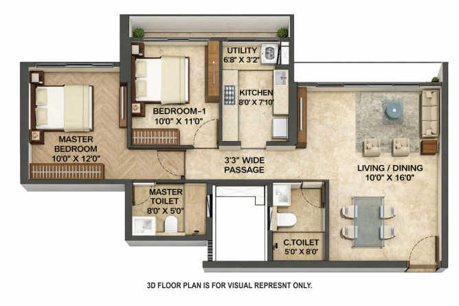 Runwal Sanctuary Mulund - Floor plan 2 BHK 666 Sq.ft