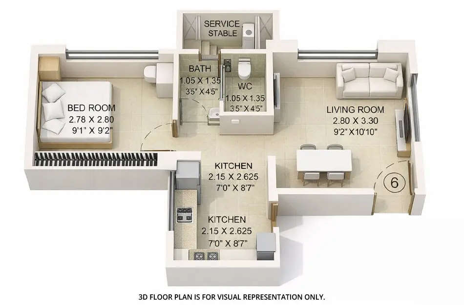Floor plan for 1 BHK