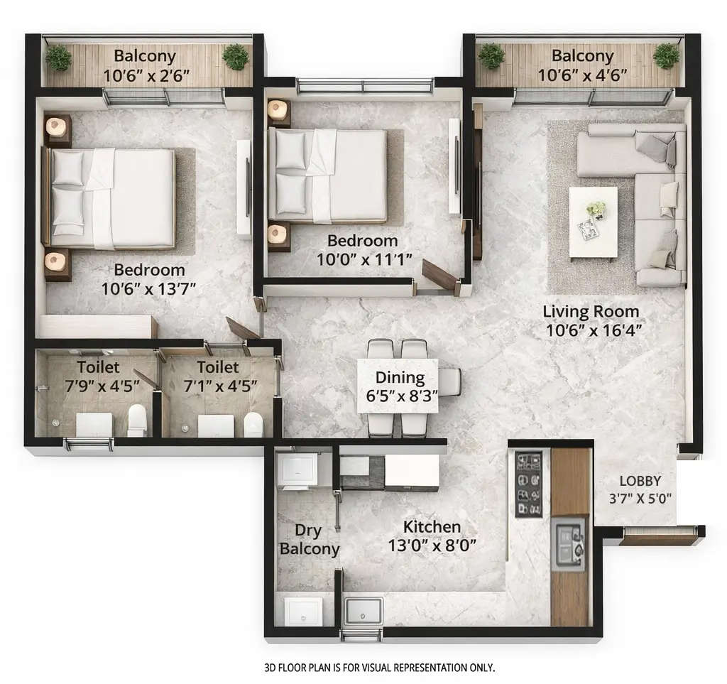 Floor plan for 2 BHK