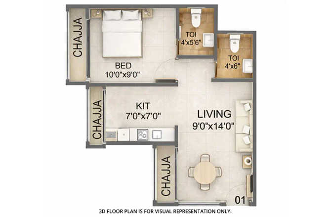 Platinum Experio Kalamboli - Floor plan 1 BHK 290 Sq.ft