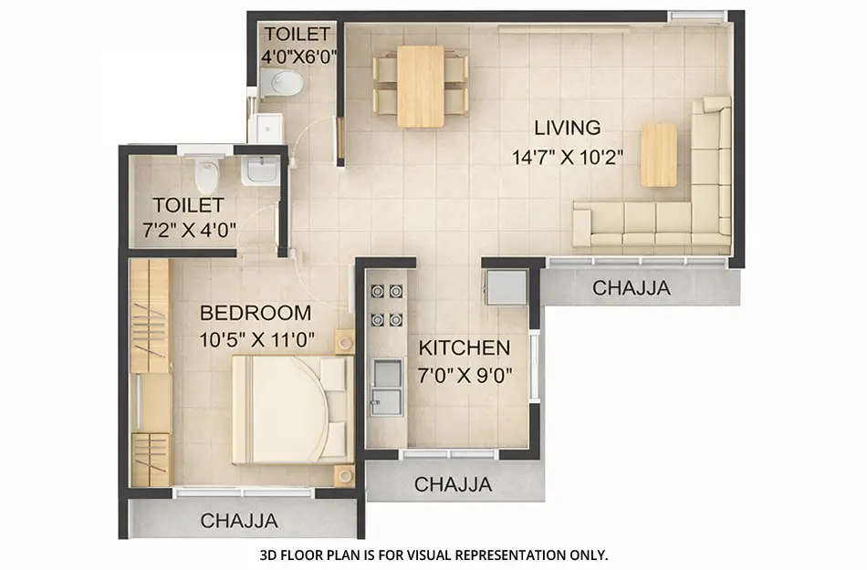 Floor plan for 1 BHK