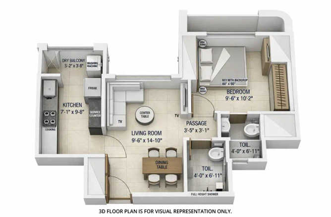Raunak 108 Ghodbunder Road - Floor plan 1 BHK 412 Sq.ft