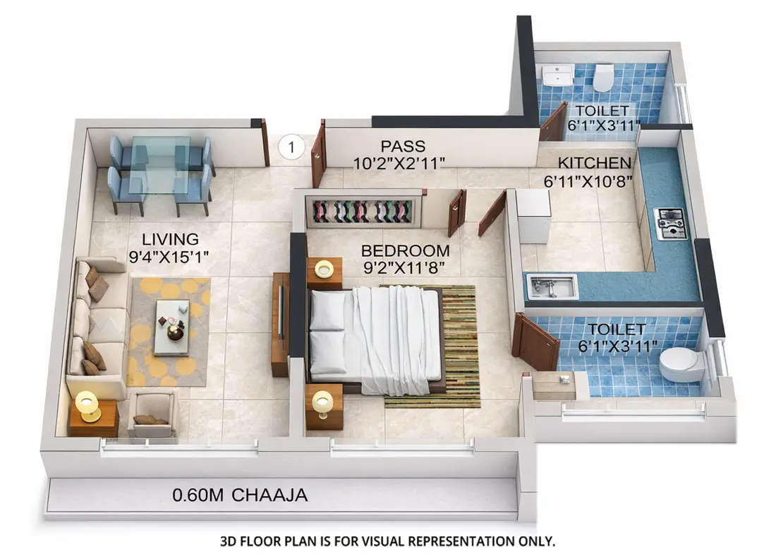 Floor plan for 1 BHK