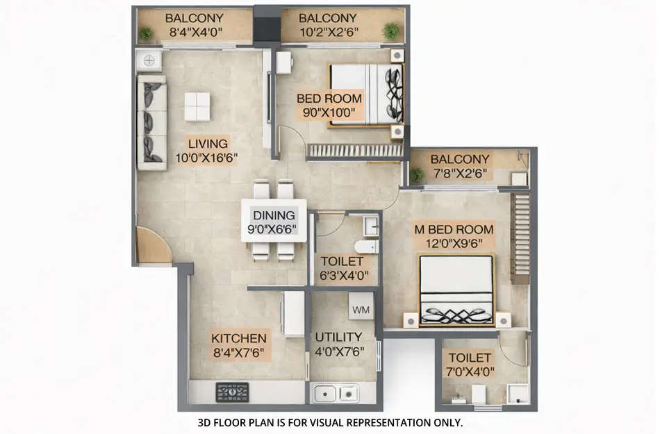 Floor plan for 2 BHK