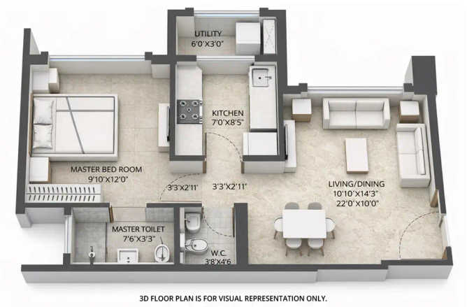 Lodha Amara Kolshet Road - Floor plan 1 BHK 446 Sq.ft