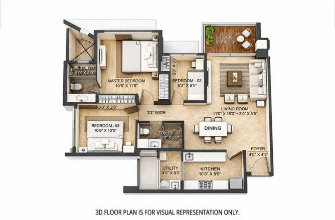 Lodha Solitaire Mahalaxmi - Floor plan 3 BHK 877 Sq.ft