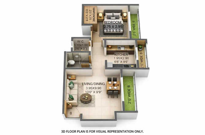 Raunak Bliss Ghodbunder Road - Floor plan 1 BHK 570 Sq.ft