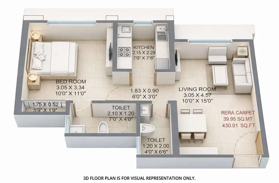 Floor plan for 1 BHK