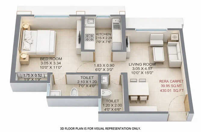 Raunak Maximum City Ghodbunder Road - Floor plan 1 BHK 430 Sq.ft