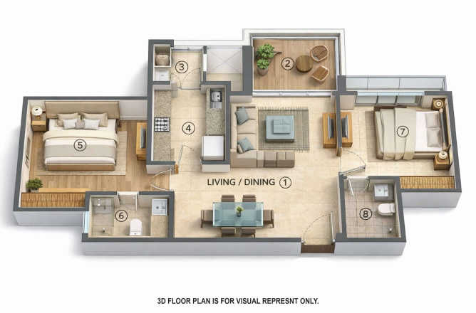 Lodha Seamont Malabar Hill - Floor plan 2 BHK 978 Sq.ft