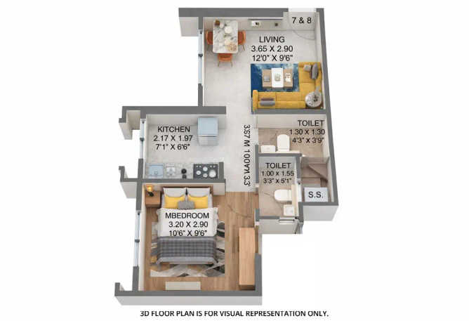 Puraniks Rahayu Ghodbunder Road - Floor plan 1 BHK 360 Sq.ft