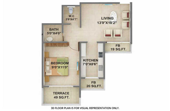 Greenscape Eternia Kalamboli - Floor plan 1 BHK 420 Sq.ft