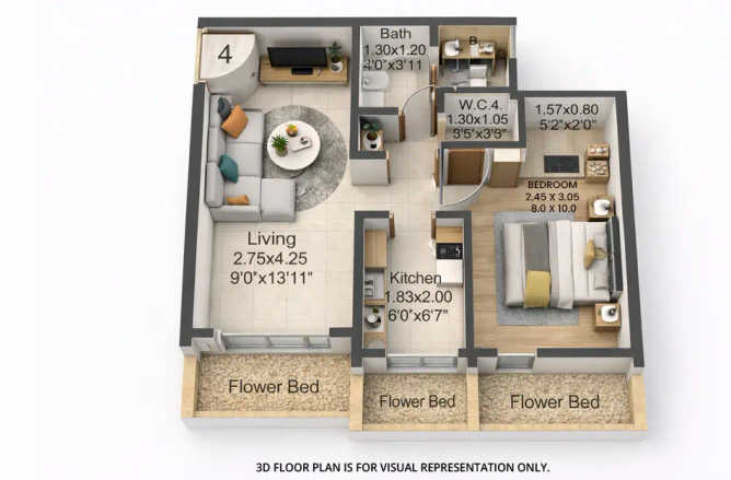 Raunak Residency Pokhran Road 1 - Floor plan 1 BHK 344 Sq.ft