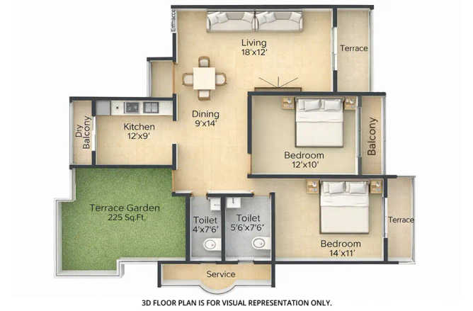 Greenscape La Vista Kharghar - Floor plan 2 BHK 1385 Sq.ft