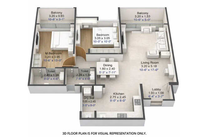 Kohinoor Central Park Hinjewadi - Floor plan 2 BHK 798 Sq.ft