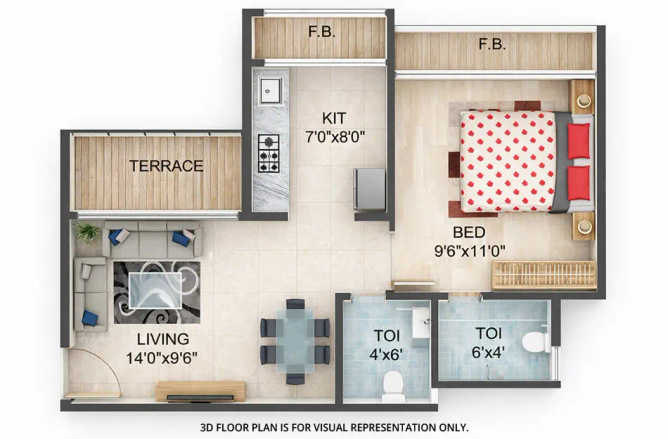 Platinum Emporius Ulwe - Floor plan 1 BHK 238 Sq.ft