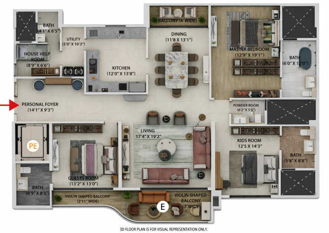 Geras Isle Royale Bavdhan - Floor plan 3.5 BHK 2070 Sq.ft