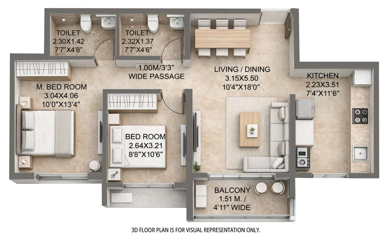 Floor plan for 2 BHK