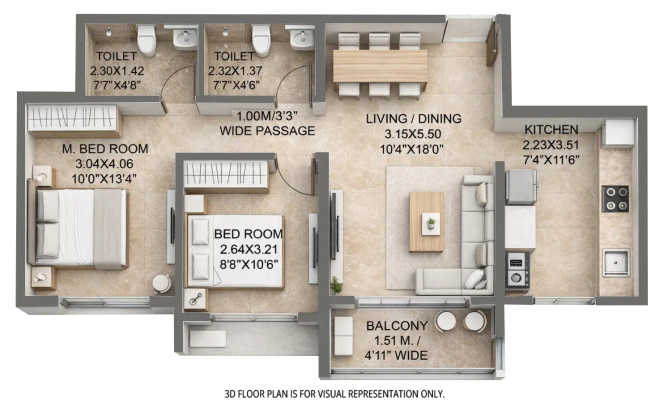 Dosti Greenscape Hadapsar - Floor plan 2 BHK 684 Sq.ft