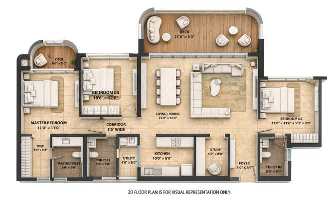 Lodha Elanza Dommasandra - Floor plan 3.5 BHK 2300 Sq.ft