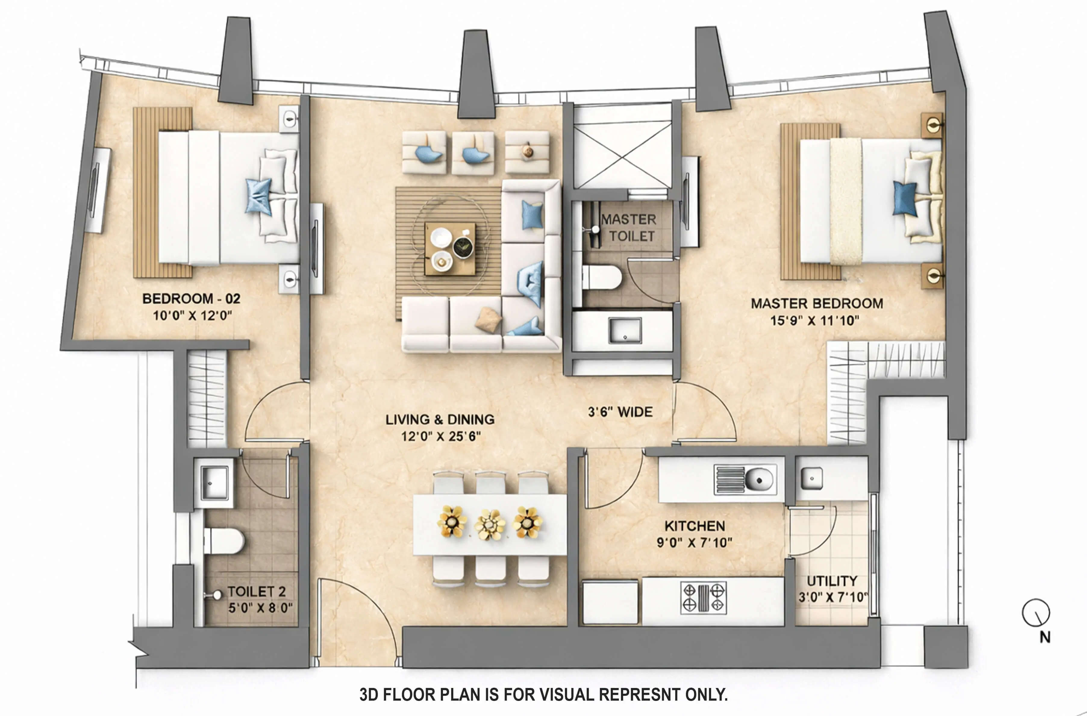 Floor plan for 2 BHK