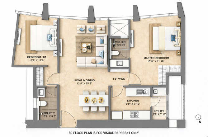 Lodha Adrina Worli - Floor plan 2 BHK 944 Sq.ft