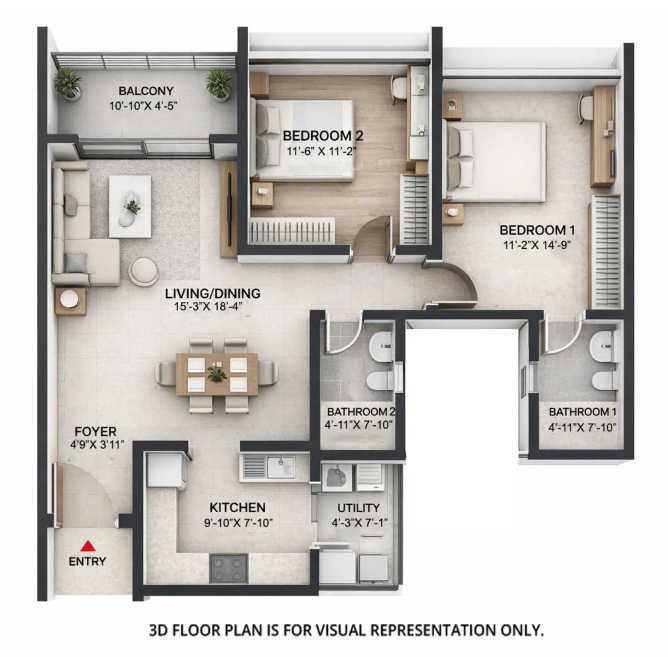 Sobha Townpark Electronic City - Floor plan 2 BHK 1240 Sq.ft