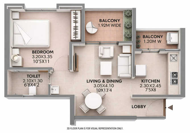 Puranik Abitante Fiore Bavdhan - Floor plan 1 BHK 489 Sq.ft