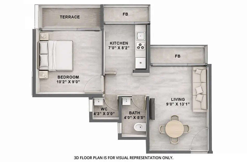 Floor plan for 1 BHK